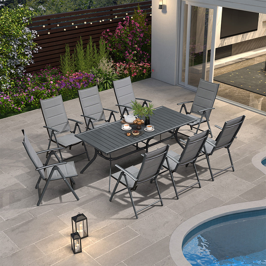 Elegant Outdoor Dining Set | Aluminum Table with Padded Chairs | Weather-Resistant Design for Comfortable Patio Dining