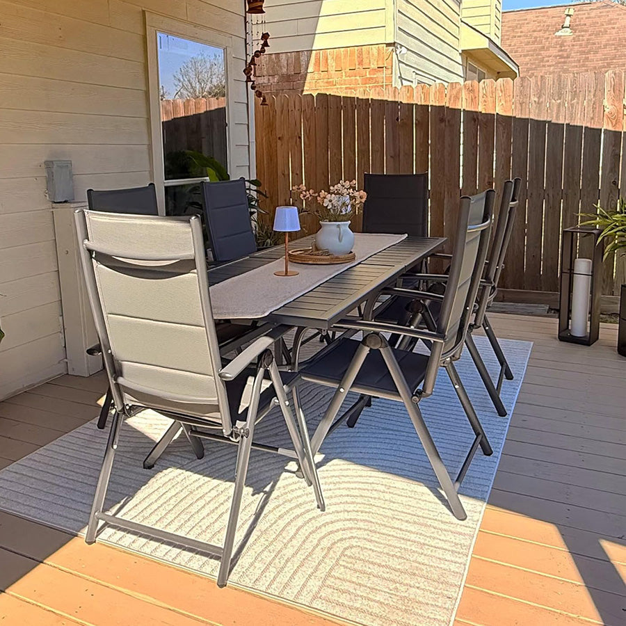 Elegant Outdoor Dining Set | Aluminum Table with Padded Chairs | Weather-Resistant Design for Comfortable Patio Dining