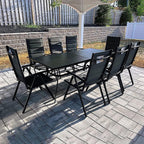 Elegant Outdoor Dining Set | Aluminum Table with Padded Chairs | Weather-Resistant Design for Comfortable Patio Dining