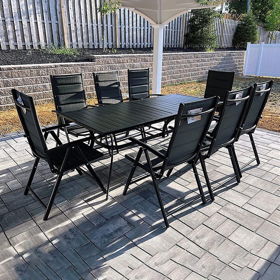 Elegant Outdoor Dining Set | Aluminum Table with Padded Chairs | Weather-Resistant Design for Comfortable Patio Dining