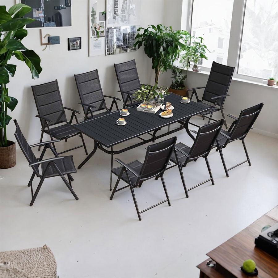 Elegant Outdoor Dining Set | Aluminum Table with Padded Chairs | Weather-Resistant Design for Comfortable Patio Dining