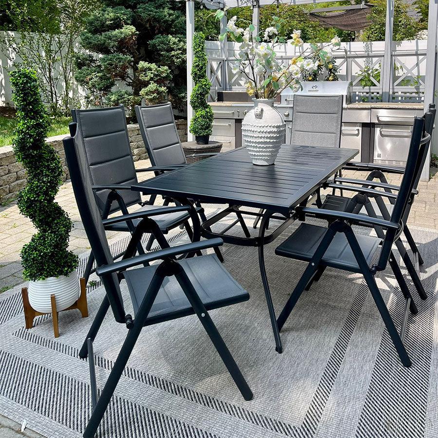 Elegant Outdoor Dining Set | Aluminum Table with Padded Chairs | Weather-Resistant Design for Comfortable Patio Dining