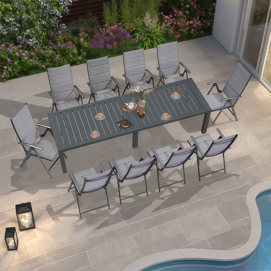 Elegant Outdoor Dining Set | Aluminum Table with Padded Chairs | Weather-Resistant Design for Comfortable Patio Dining