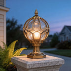 Elegant Outdoor Lighting | Vintage Globe Pillar Lights with Glass Shade | Durable Aluminum Design for Garden Illumination