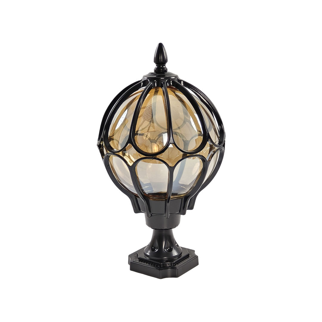 Elegant Outdoor Lighting | Vintage Globe Pillar Lights with Glass Shade | Durable Aluminum Design for Garden Illumination