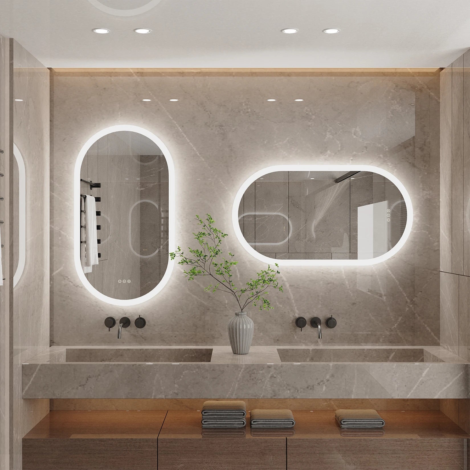 Elegant Oval Bathroom Mirror with LED Lights & Anti-Fog Technology for Clear Reflections