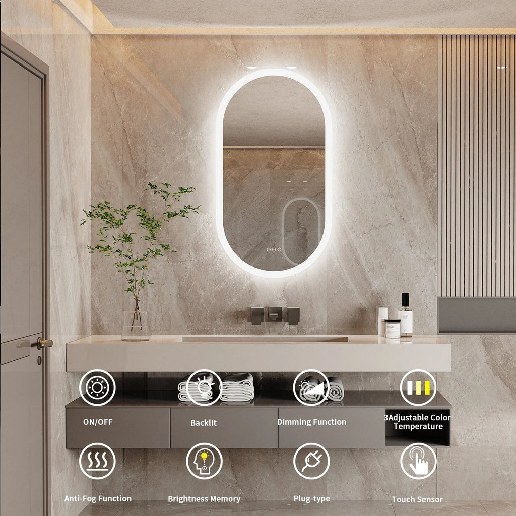 Elegant Oval Bathroom Mirror with LED Lights & Anti-Fog Technology for Clear Reflections