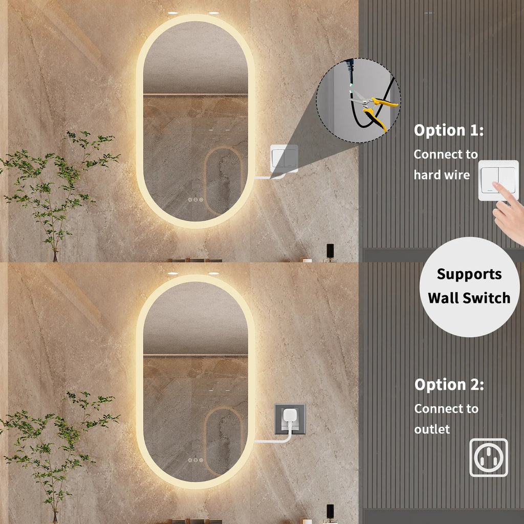 Elegant Oval Bathroom Mirror with LED Lights & Anti-Fog Technology for Clear Reflections