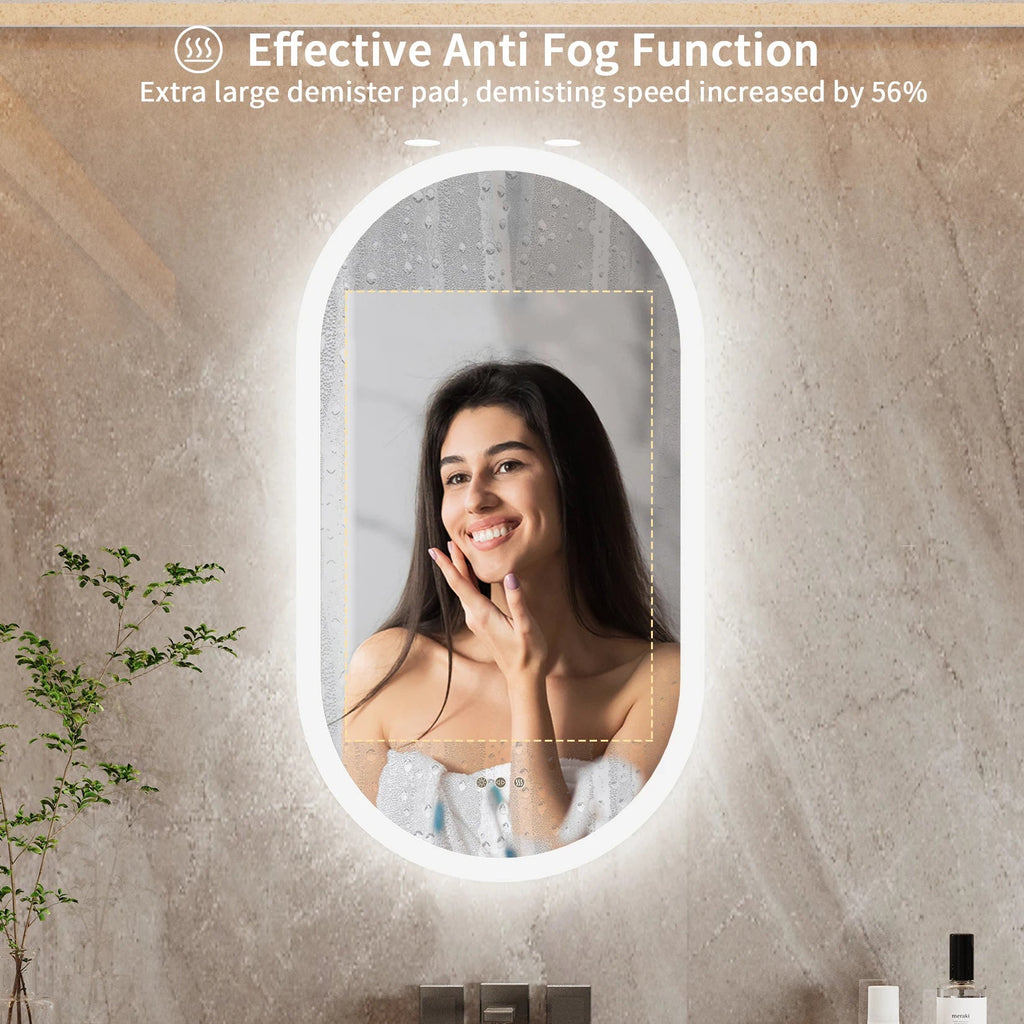 Elegant Oval Bathroom Mirror with LED Lights & Anti-Fog Technology for Clear Reflections
