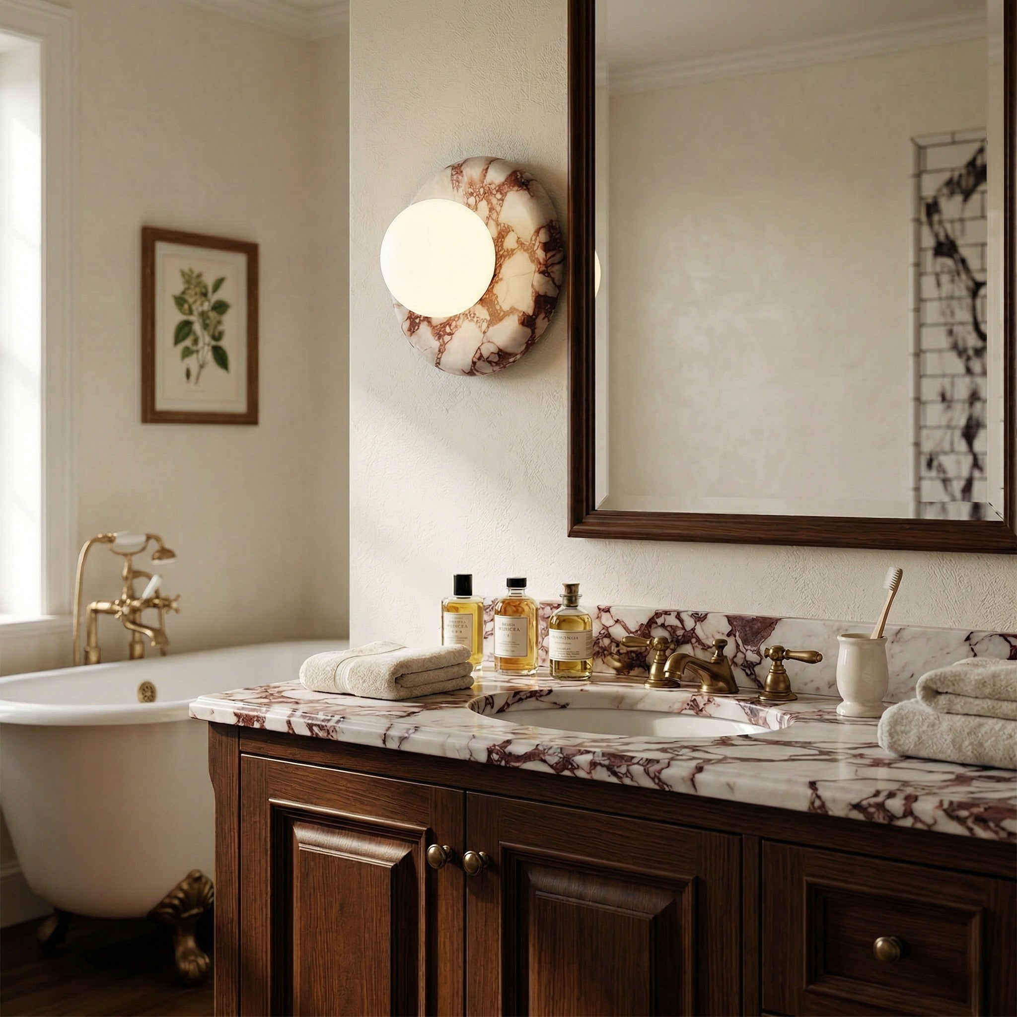 Elegant Red Marble Wall Sconce with Soft Ambient Lighting for Cozy Atmosphere