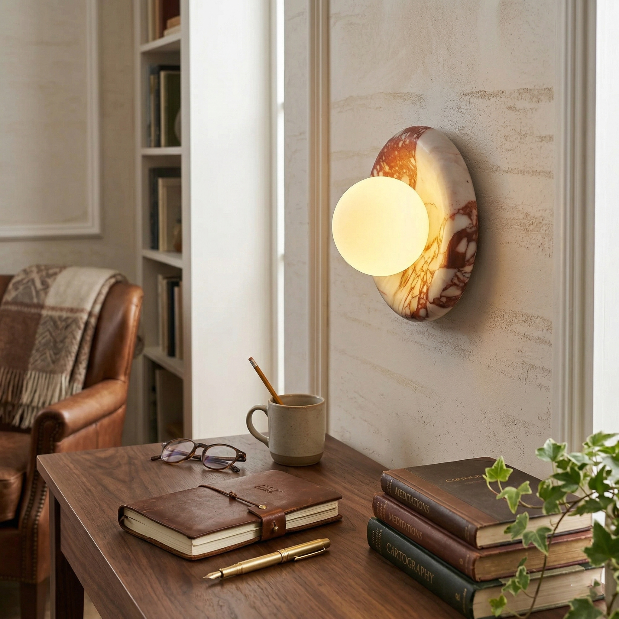 Elegant Red Marble Wall Sconce with Soft Ambient Lighting for Cozy Atmosphere