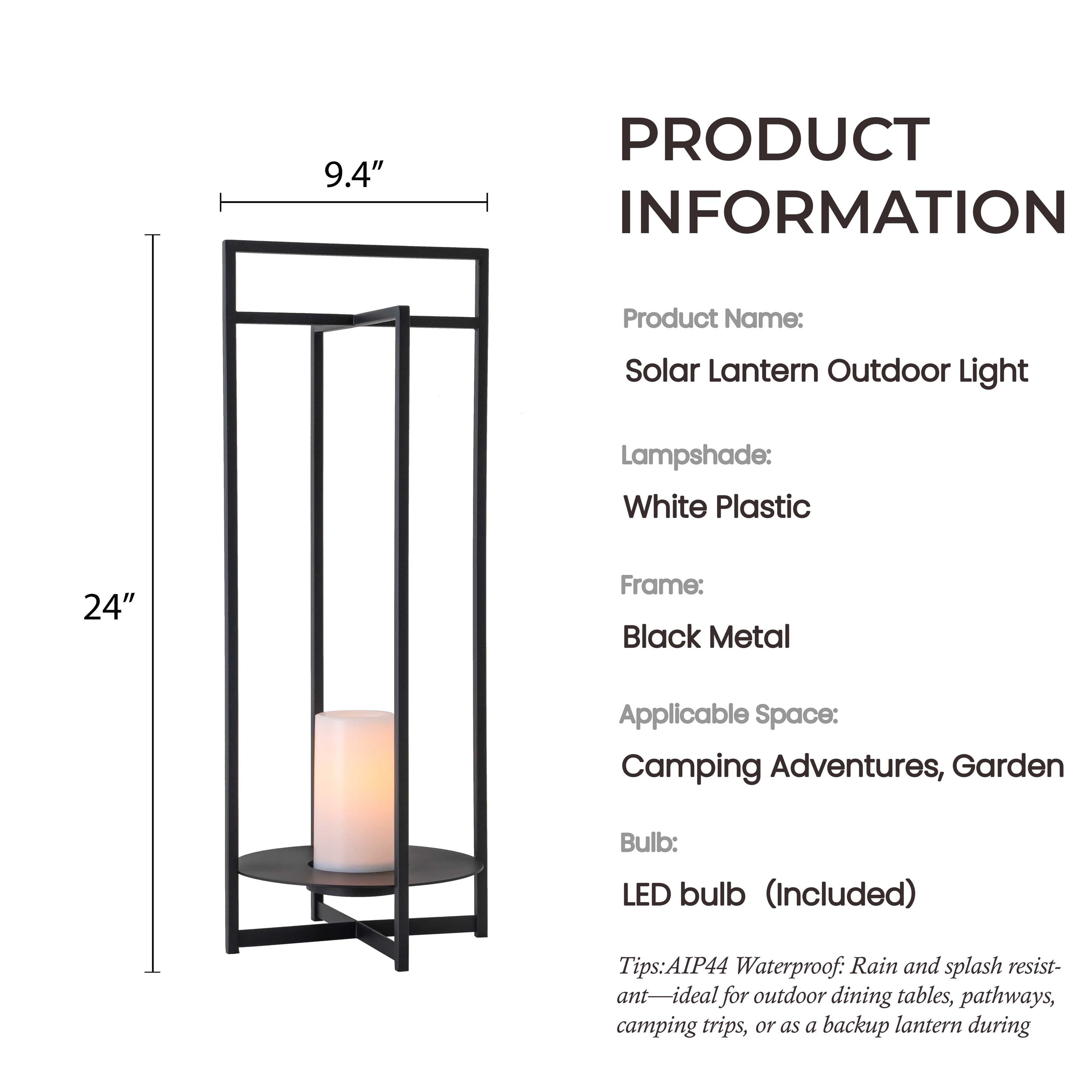 Elegant Solar Lantern | 24 Inch Outdoor Light with Flickering LED Candle | Weather-Resistant Design for Eco-Friendly Ambiance