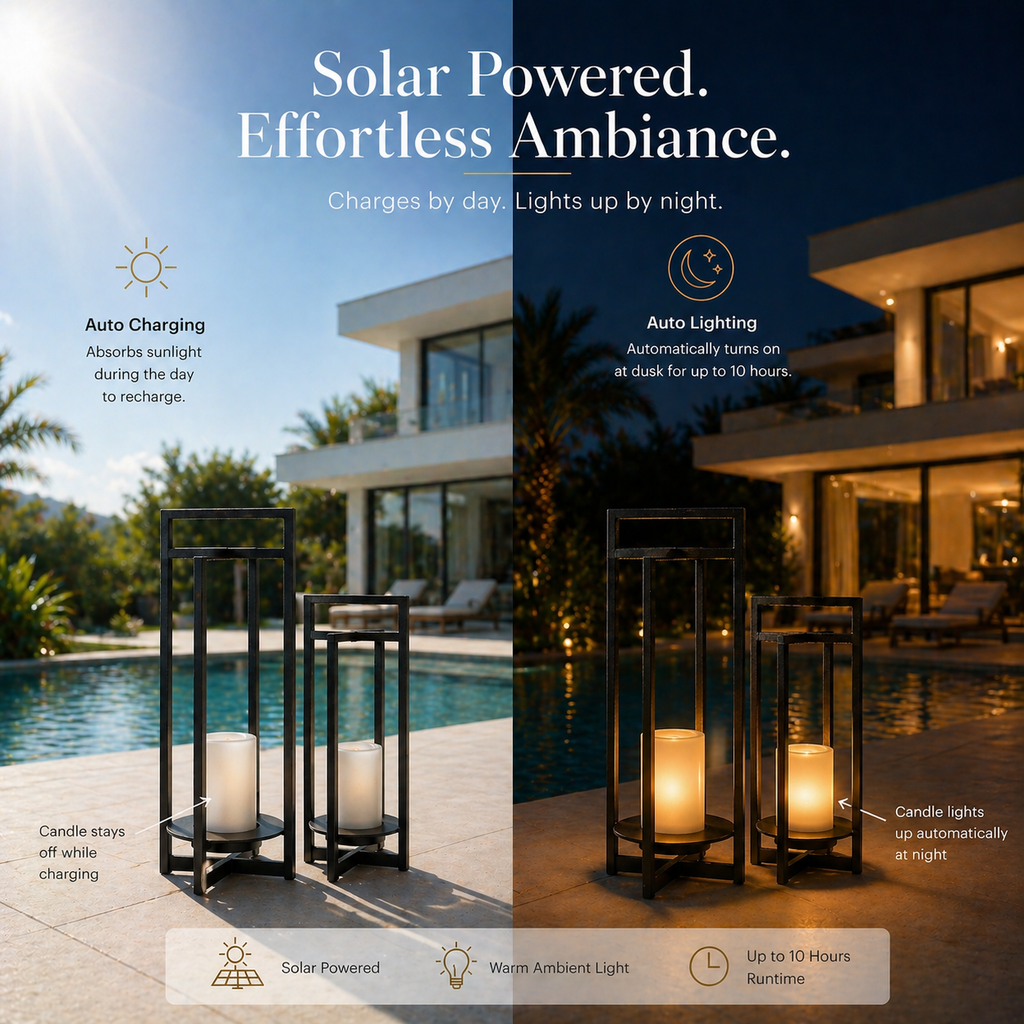 Elegant Solar Lantern | 24 Inch Outdoor Light with Flickering LED Candle | Weather-Resistant Design for Eco-Friendly Ambiance