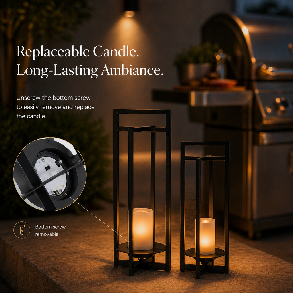 Elegant Solar Lantern | 24 Inch Outdoor Light with Flickering LED Candle | Weather-Resistant Design for Eco-Friendly Ambiance