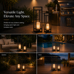 Elegant Solar Lantern | 24 Inch Outdoor Light with Flickering LED Candle | Weather-Resistant Design for Eco-Friendly Ambiance