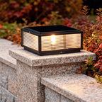 Elegant Solar Lights | Square Pillar Light with Ribbed Glass Design | Durable Outdoor Landscape Lighting for Ambiance