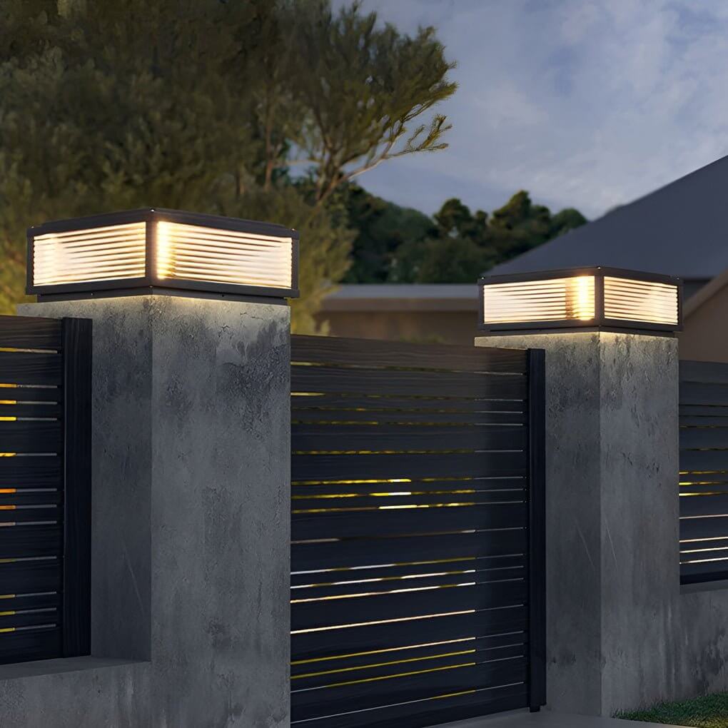 Elegant Solar Lights | Square Pillar Light with Ribbed Glass Design | Durable Outdoor Landscape Lighting for Ambiance