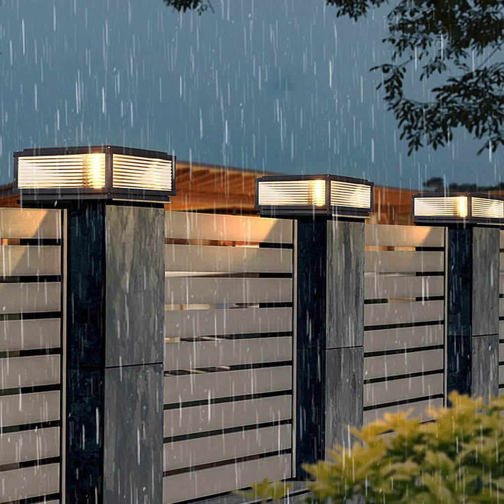 Elegant Solar Lights | Square Pillar Light with Ribbed Glass Design | Durable Outdoor Landscape Lighting for Ambiance