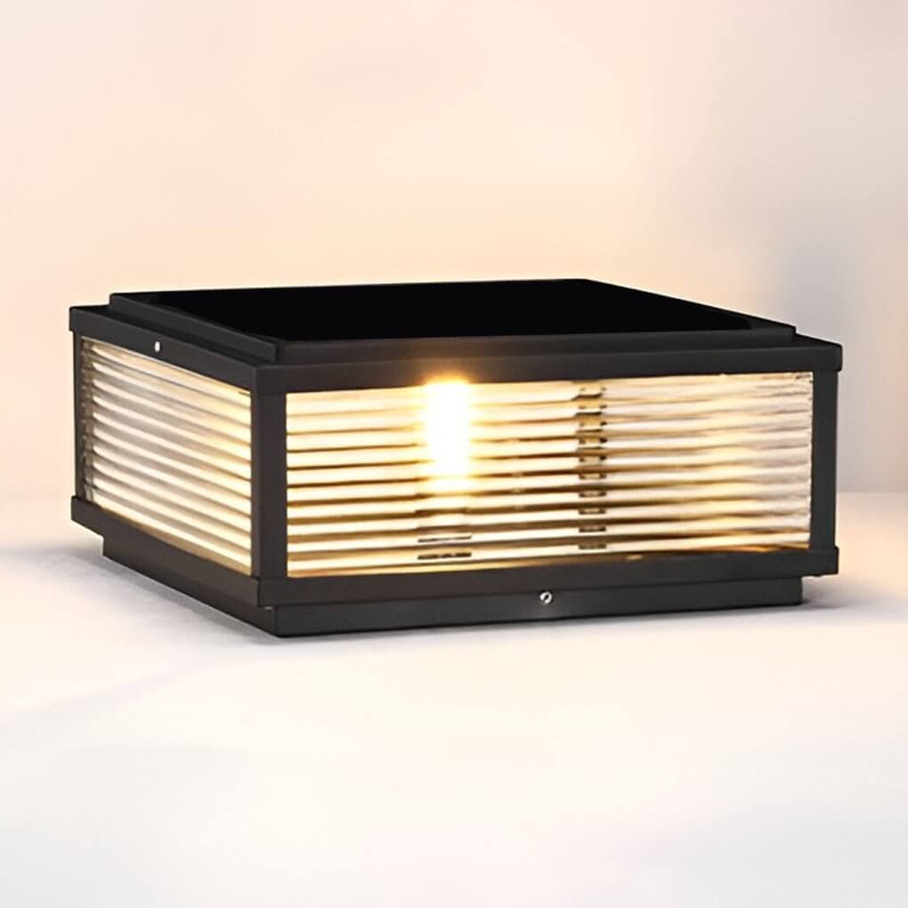 Elegant Solar Lights | Square Pillar Light with Ribbed Glass Design | Durable Outdoor Landscape Lighting for Ambiance