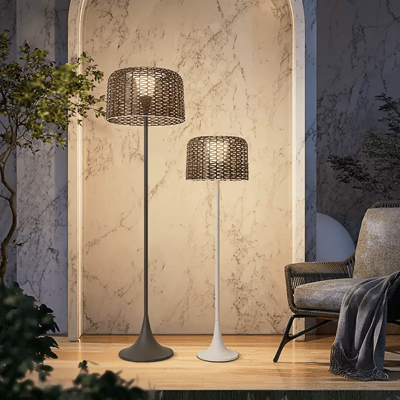 Elegant Solar Outdoor Lamp | Woven Shade Design with Integrated LED | Perfect for Garden Ambiance