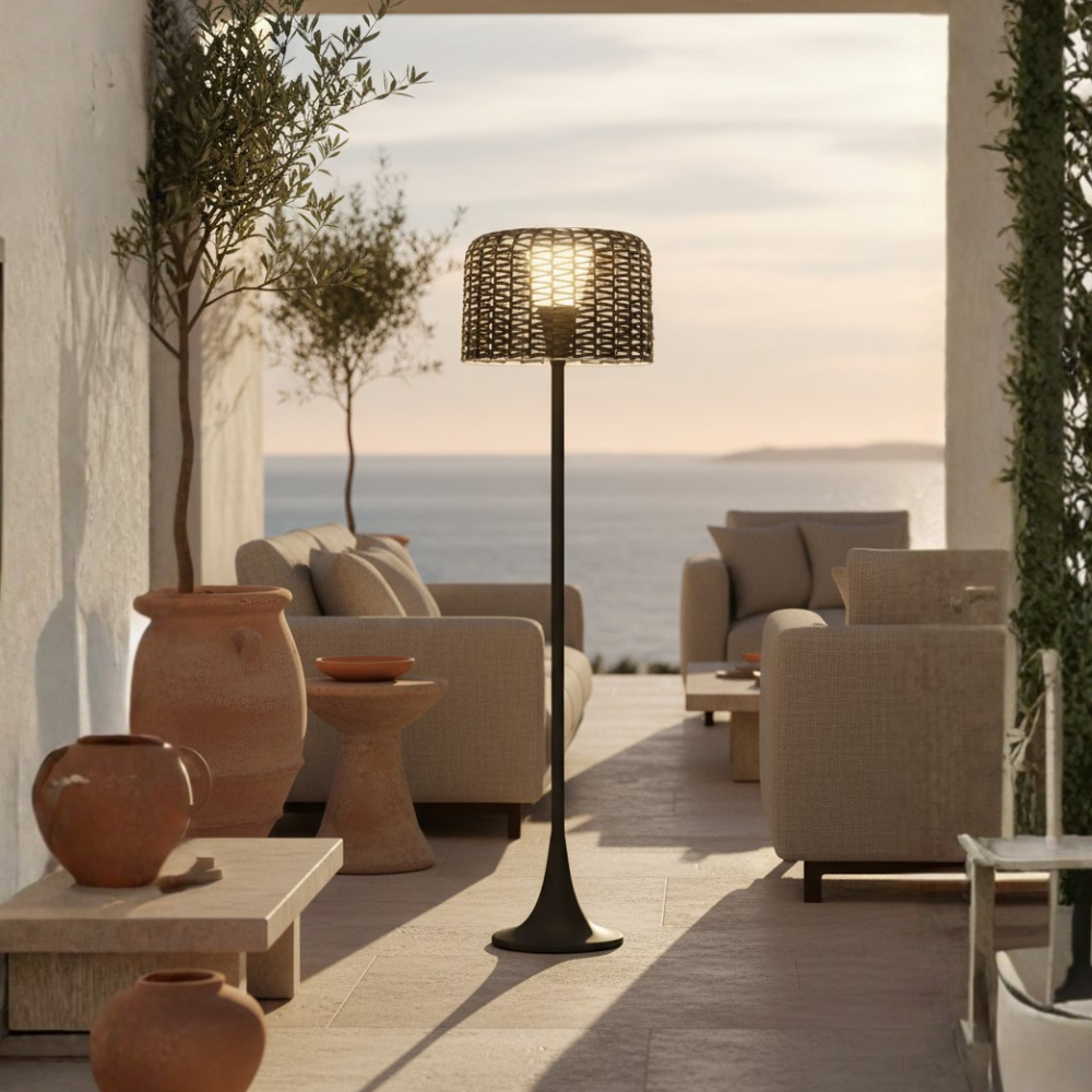 Elegant Solar Outdoor Lamp | Woven Shade Design with Integrated LED | Perfect for Garden Ambiance