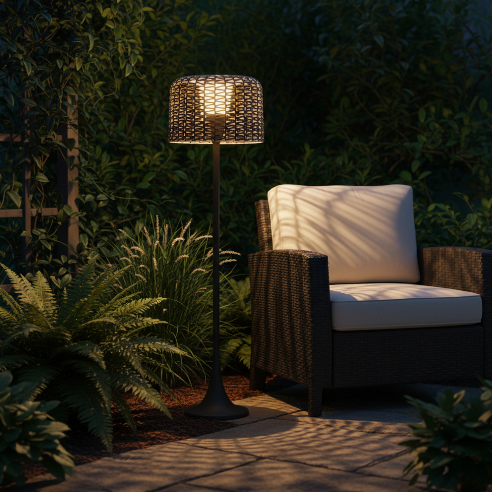 Elegant Solar Outdoor Lamp | Woven Shade Design with Integrated LED | Perfect for Garden Ambiance