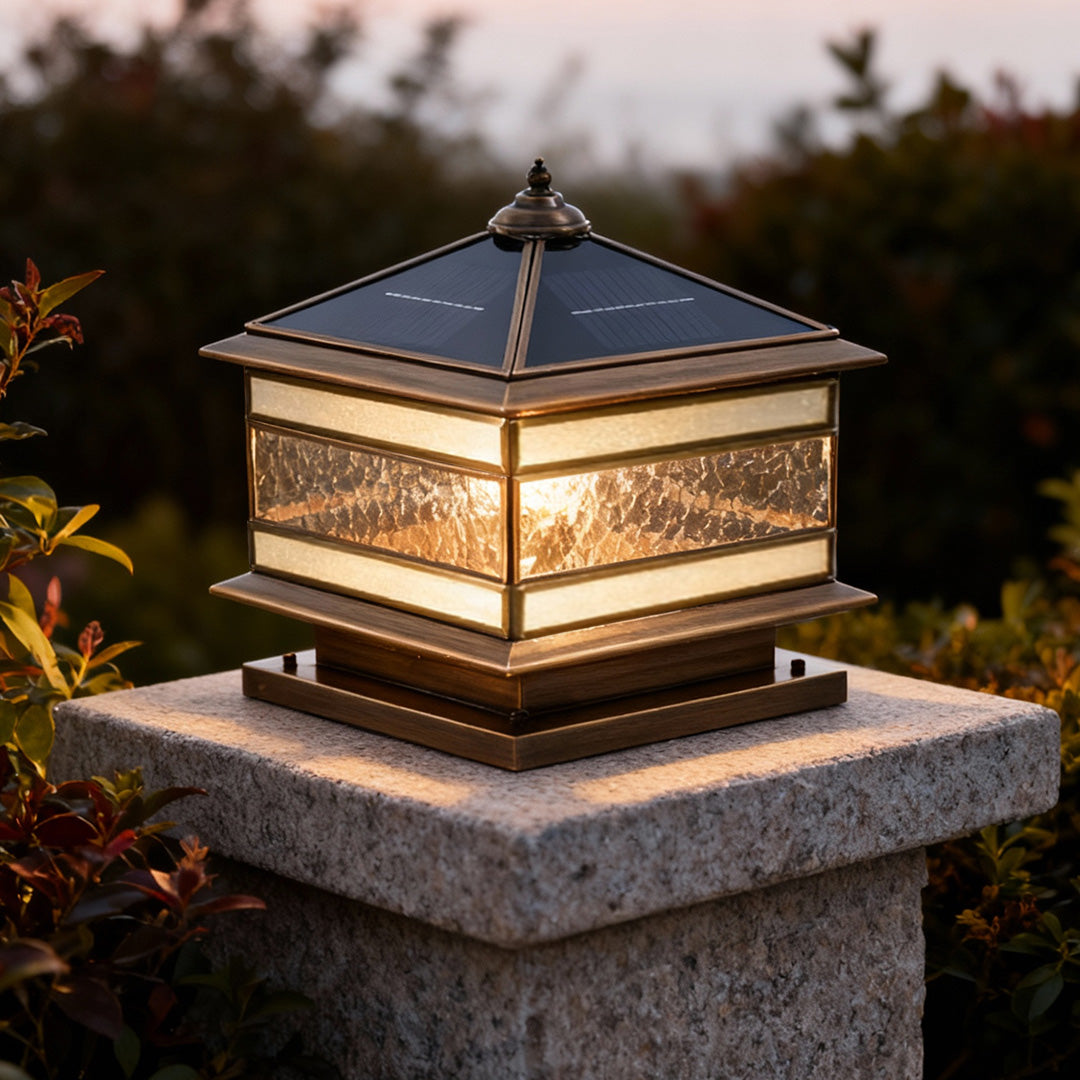 Elegant Stone Pillar Solar Lights | Dual Power Options with Vintage Design | Durable Outdoor Lighting for Garden Ambiance