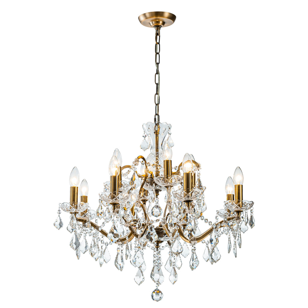 Elegant Two-Tiered Crystal Chandelier with Antique Gold Finish | Luxurious Lighting Fixture for Timeless Ambiance