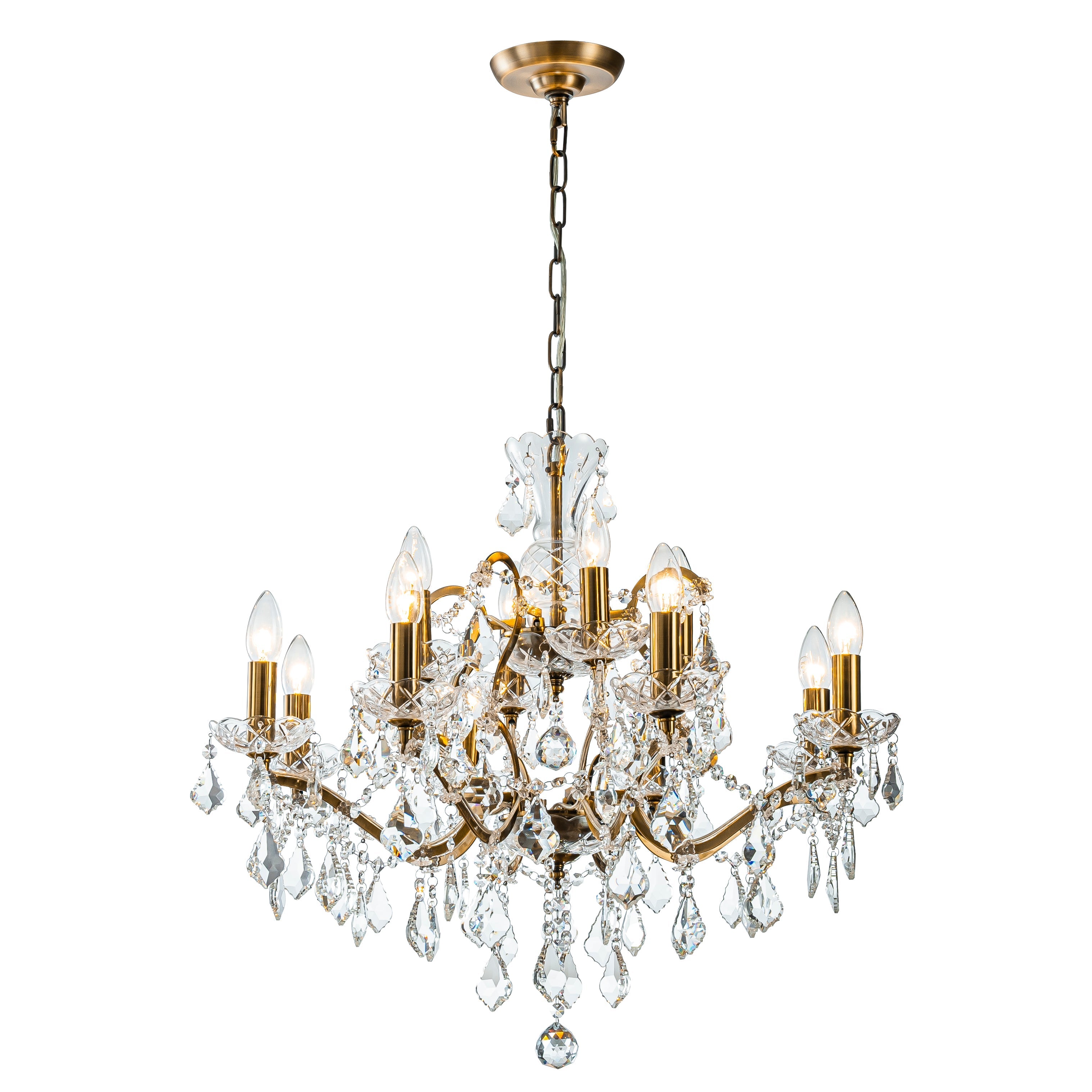 Elegant Two-Tiered Crystal Chandelier with Antique Gold Finish | Luxurious Lighting Fixture for Timeless Ambiance