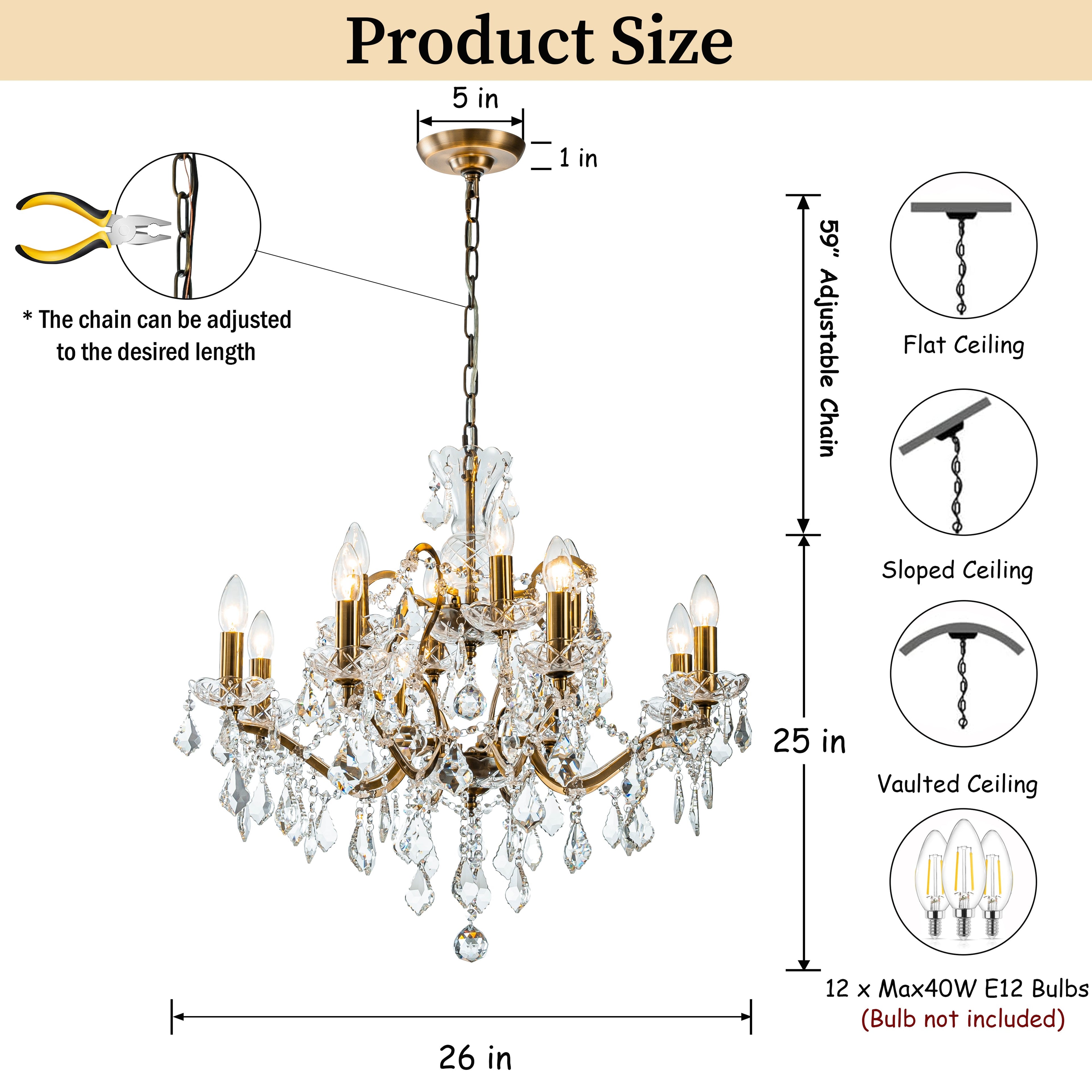Elegant Two-Tiered Crystal Chandelier with Antique Gold Finish | Luxurious Lighting Fixture for Timeless Ambiance