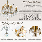 Elegant Two-Tiered Crystal Chandelier with Antique Gold Finish | Luxurious Lighting Fixture for Timeless Ambiance