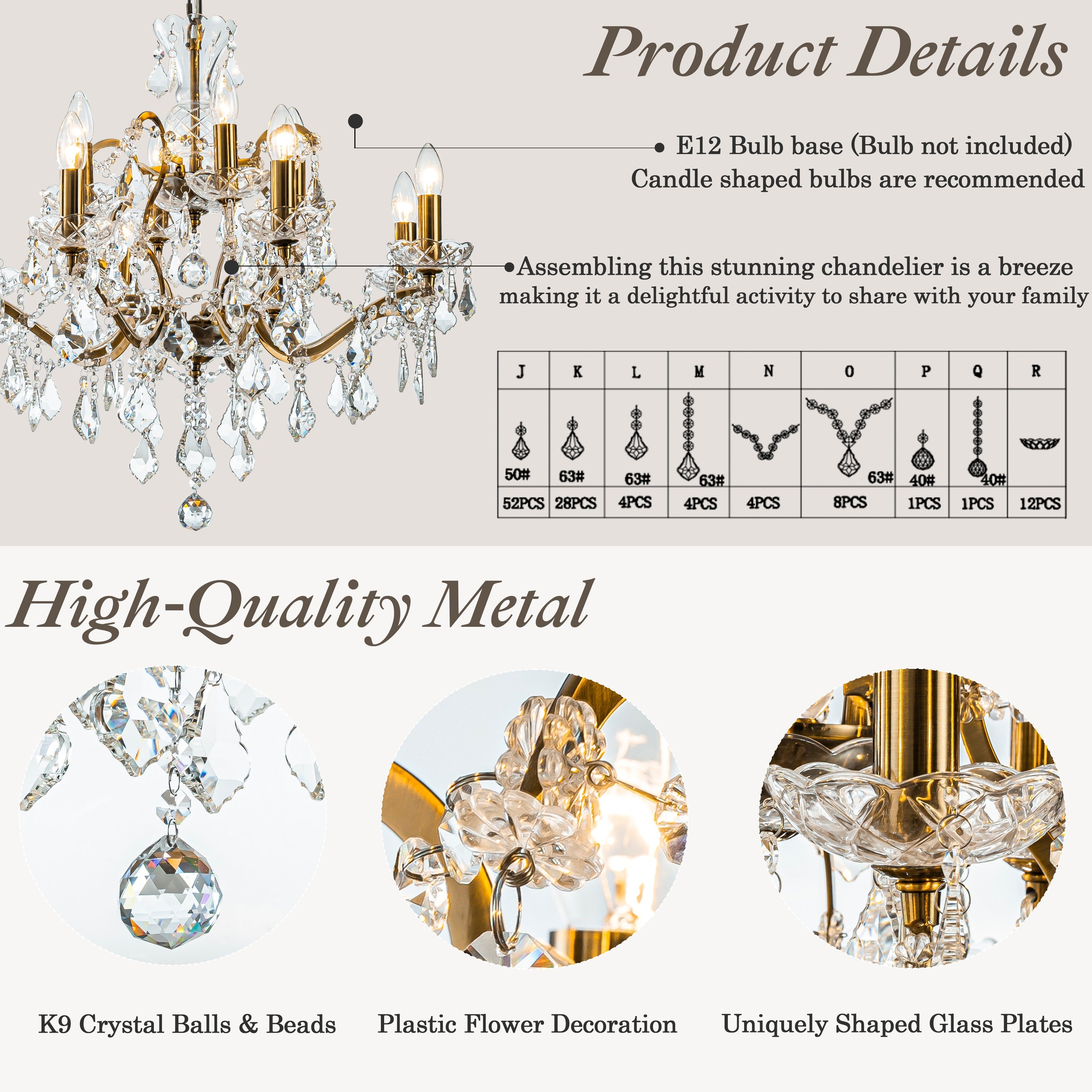 Elegant Two-Tiered Crystal Chandelier with Antique Gold Finish | Luxurious Lighting Fixture for Timeless Ambiance