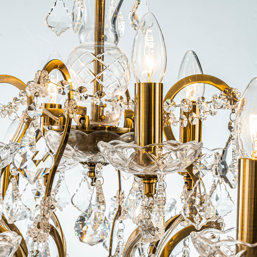 Elegant Two-Tiered Crystal Chandelier with Antique Gold Finish | Luxurious Lighting Fixture for Timeless Ambiance