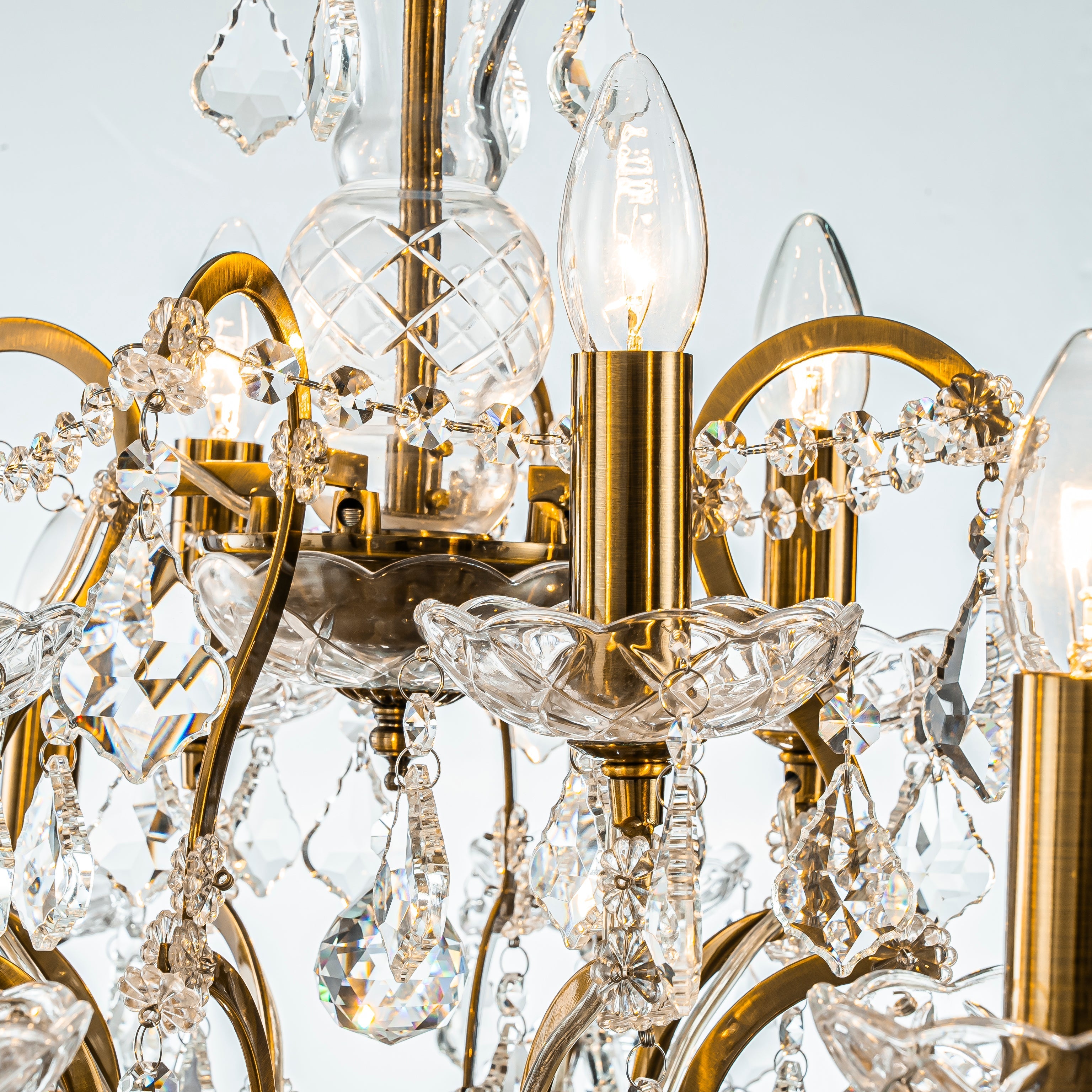 Elegant Two-Tiered Crystal Chandelier with Antique Gold Finish | Luxurious Lighting Fixture for Timeless Ambiance