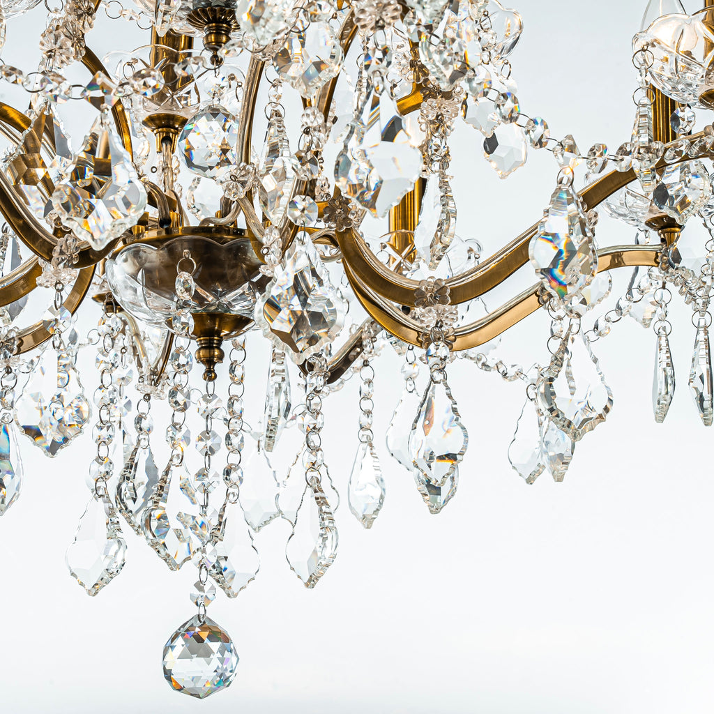 Elegant Two-Tiered Crystal Chandelier with Antique Gold Finish | Luxurious Lighting Fixture for Timeless Ambiance