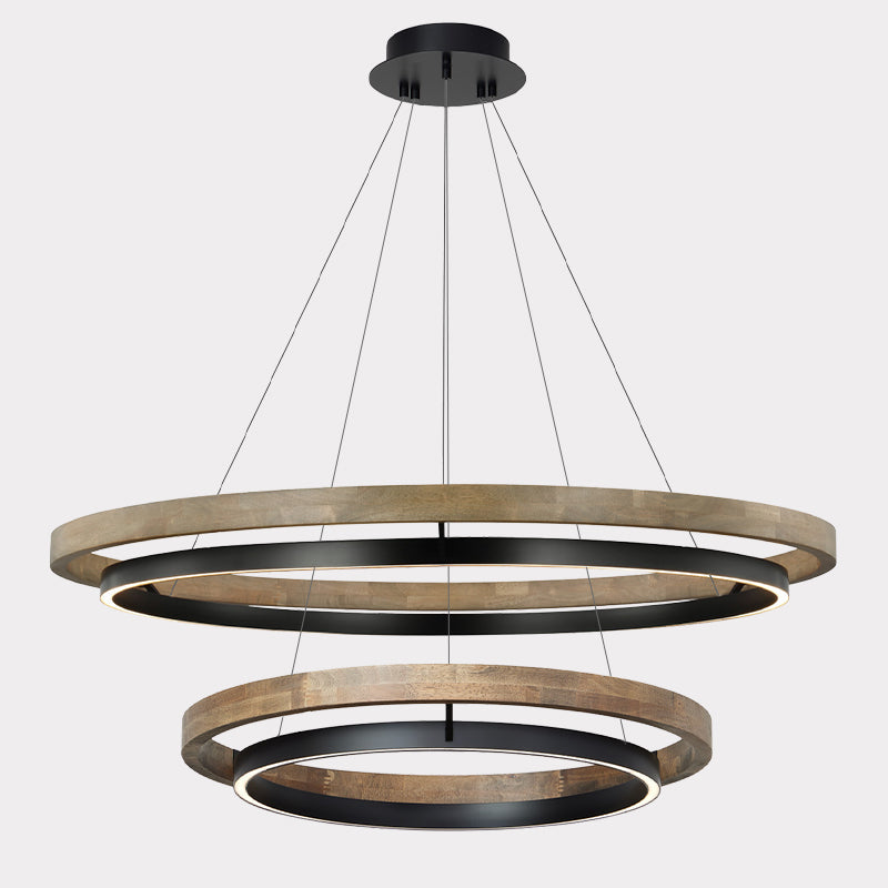 Elegant Wood Chandelier Light with Adjustable Height | Modern Design for Cozy Dining Room Ambiance