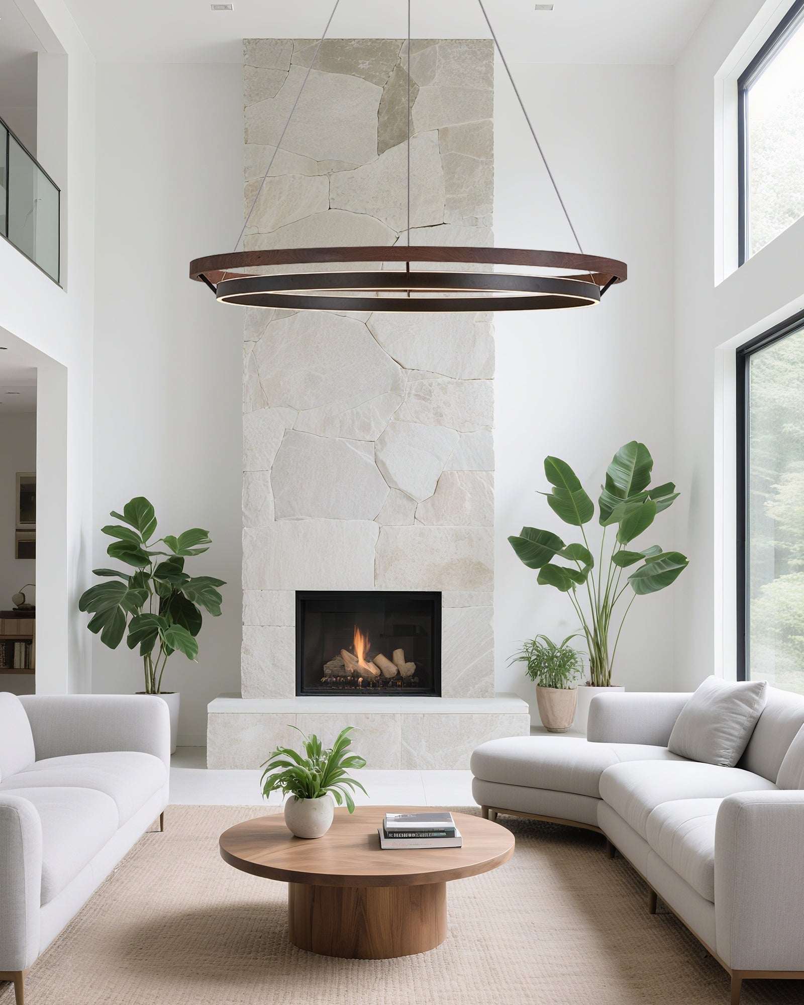 Elegant Wood Chandelier Light with Adjustable Height | Modern Design for Cozy Dining Room Ambiance