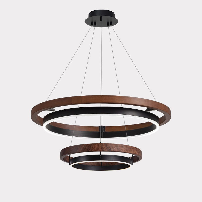 Elegant Wood Chandelier Light with Adjustable Height | Modern Design for Cozy Dining Room Ambiance