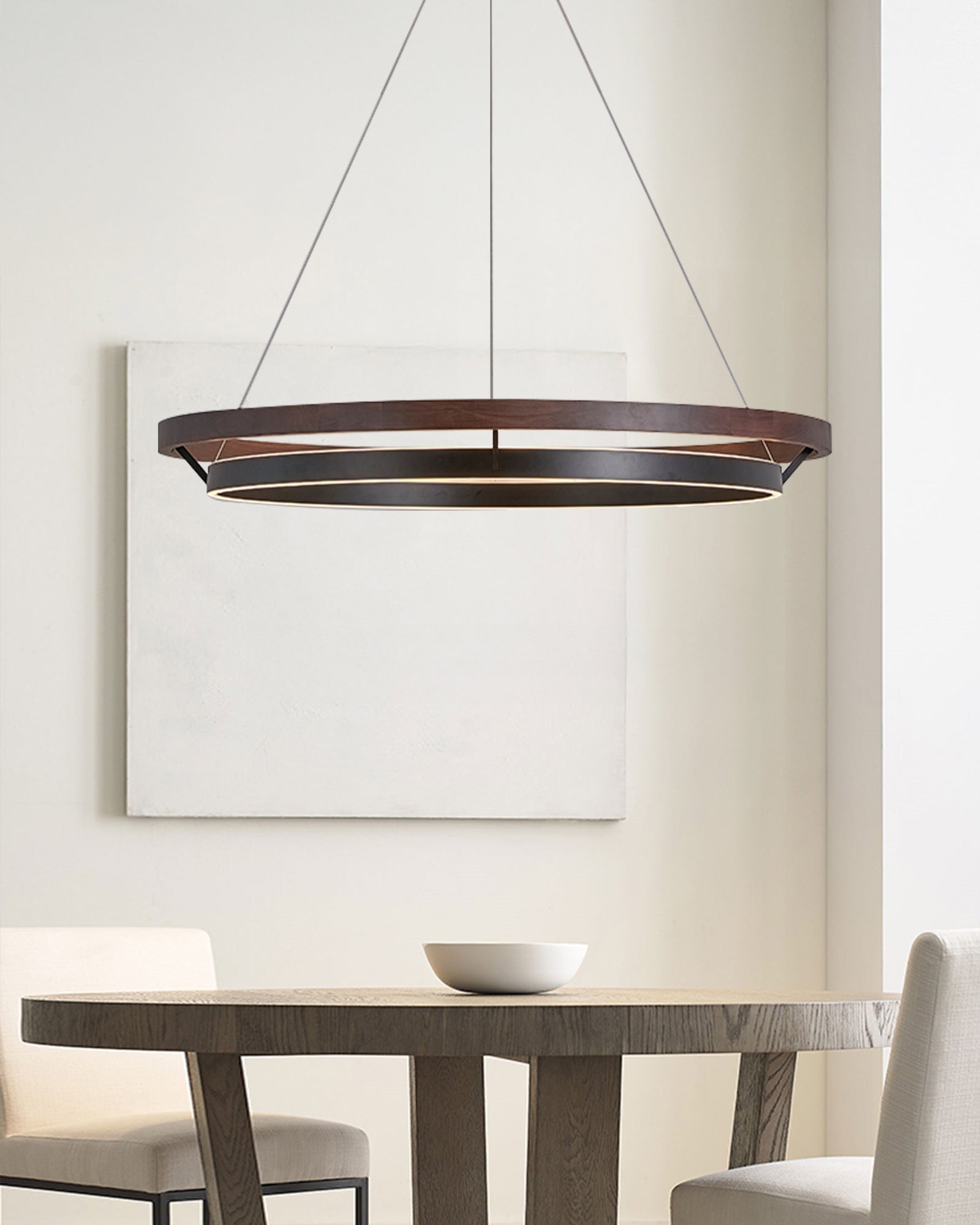 Elegant Wood Chandelier Light with Adjustable Height | Modern Design for Cozy Dining Room Ambiance