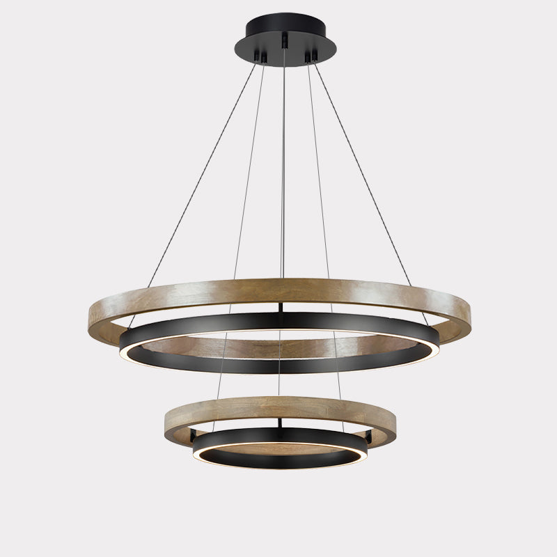Elegant Wood Chandelier Light with Adjustable Height | Modern Design for Cozy Dining Room Ambiance