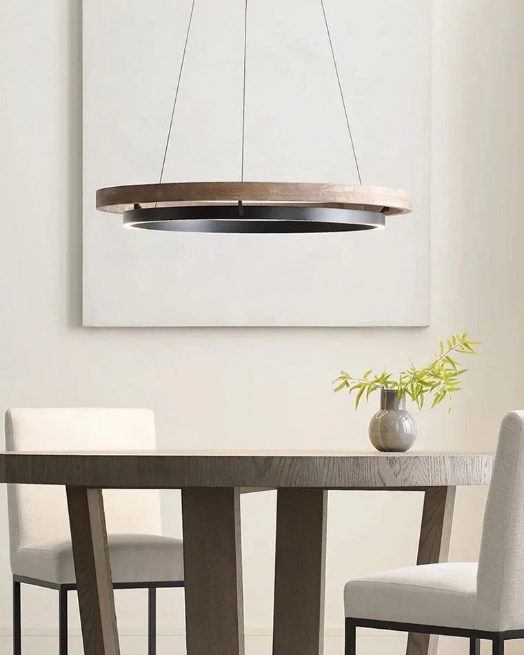 Elegant Wood Chandelier Light with Adjustable Height | Modern Design for Cozy Dining Room Ambiance