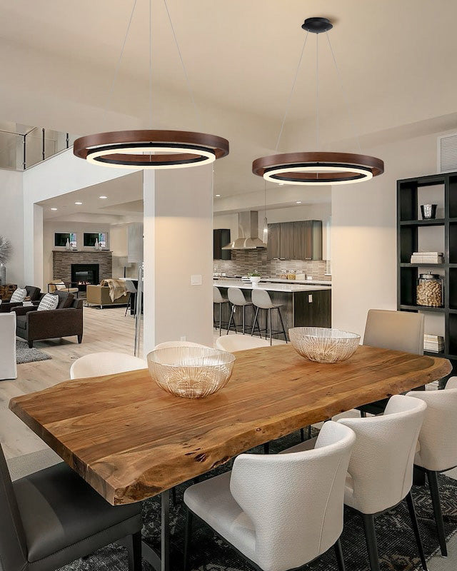 Elegant Wood Chandelier Light with Adjustable Height | Modern Design for Cozy Dining Room Ambiance