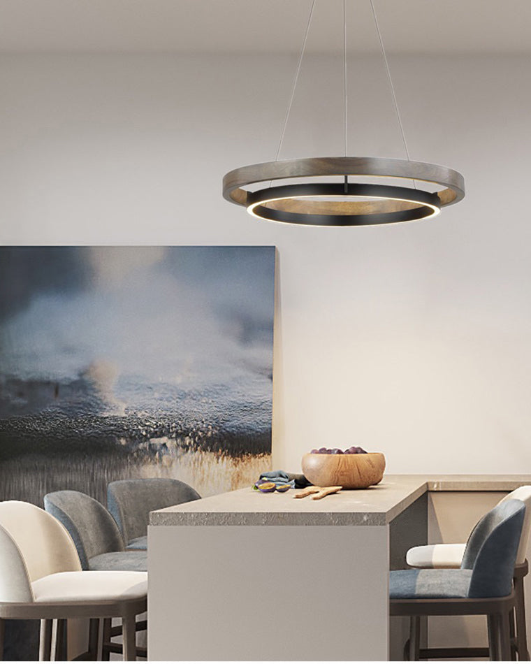 Elegant Wood Chandelier Light with Adjustable Height | Modern Design for Cozy Dining Room Ambiance