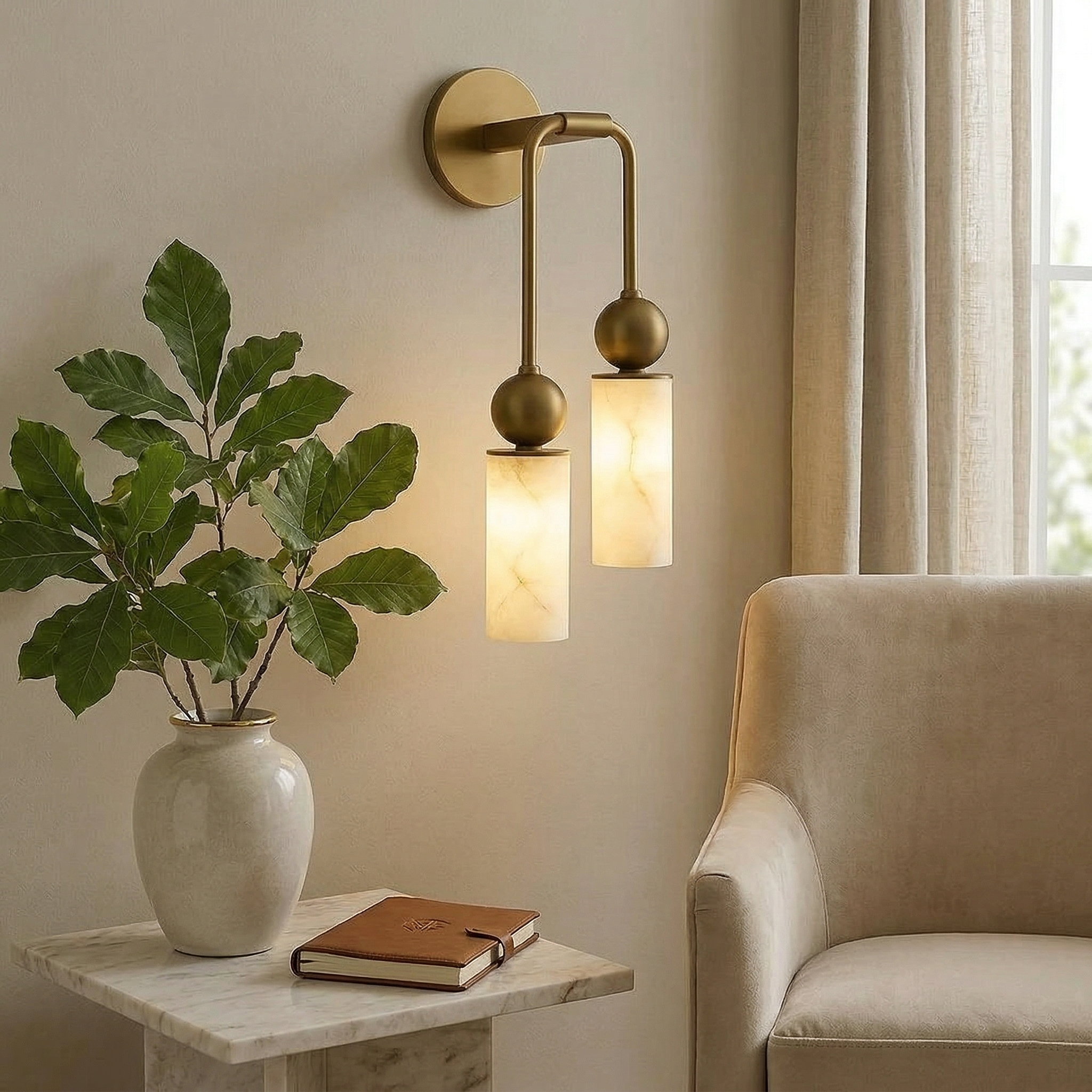 Harlin Collection | Alabaster Wall Sconce Lighting with Handcrafted Shade | Elegant Design for Cozy Ambiance