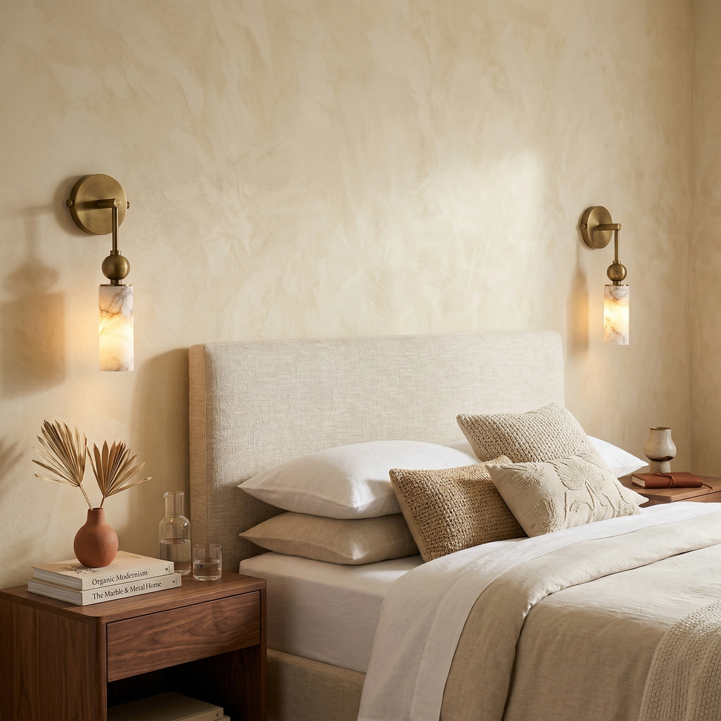 Harlin Collection | Alabaster Wall Sconce Lighting with Handcrafted Shade | Elegant Design for Cozy Ambiance