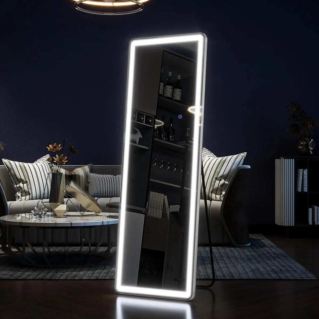 LED Full Length Floor Mirror with Dimmable Lights & Modern Stand | Perfect for Dressing Rooms and Grooming