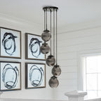 Matte Black Chandelier Light with 5 Smoke Globe Bulbs | Modern Design for Stunning Ambiance