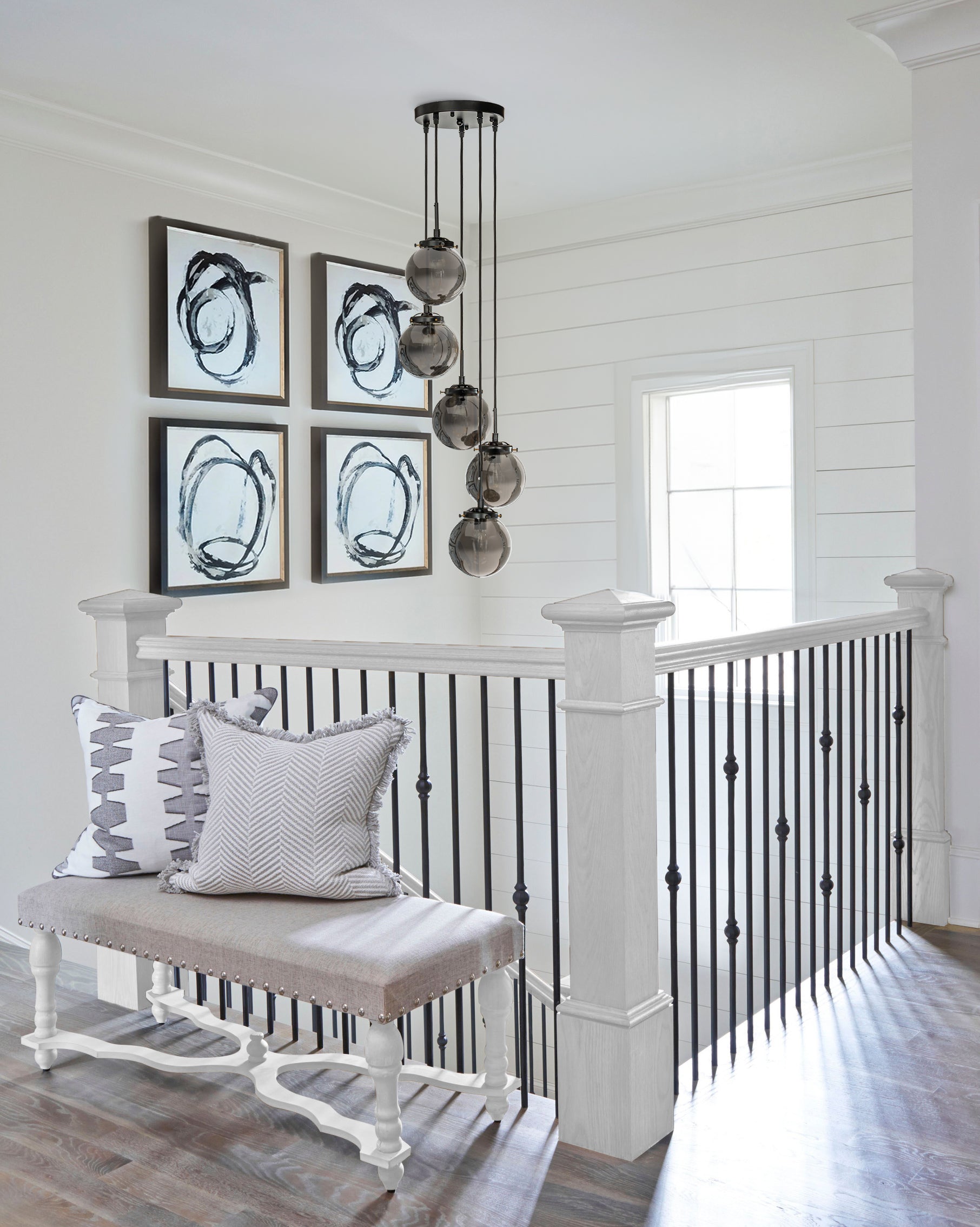 Matte Black Chandelier Light with 5 Smoke Globe Bulbs | Modern Design for Stunning Ambiance
