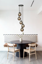 Matte Black Chandelier Light with 5 Smoke Globe Bulbs | Modern Design for Stunning Ambiance