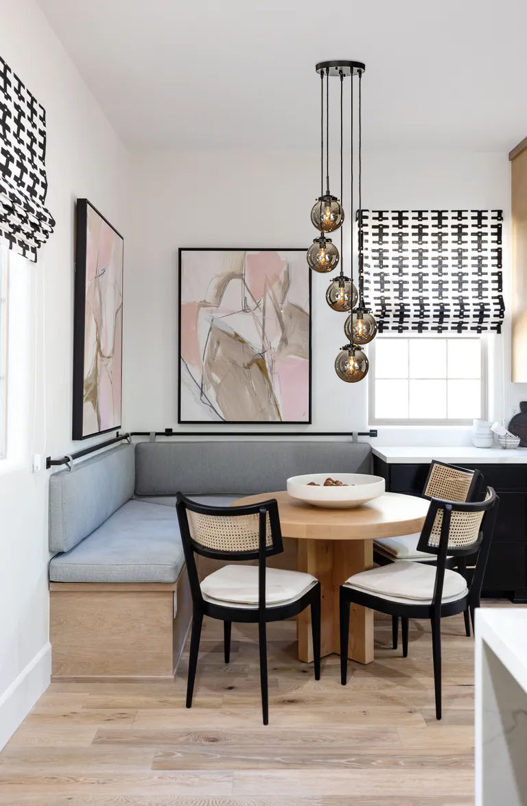 Matte Black Chandelier Light with 5 Smoke Globe Bulbs | Modern Design for Stunning Ambiance